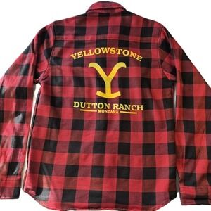 Yellowstone Dutton Ranch Montana Red/Blk Plaid Flannel Womans S Vance Leather